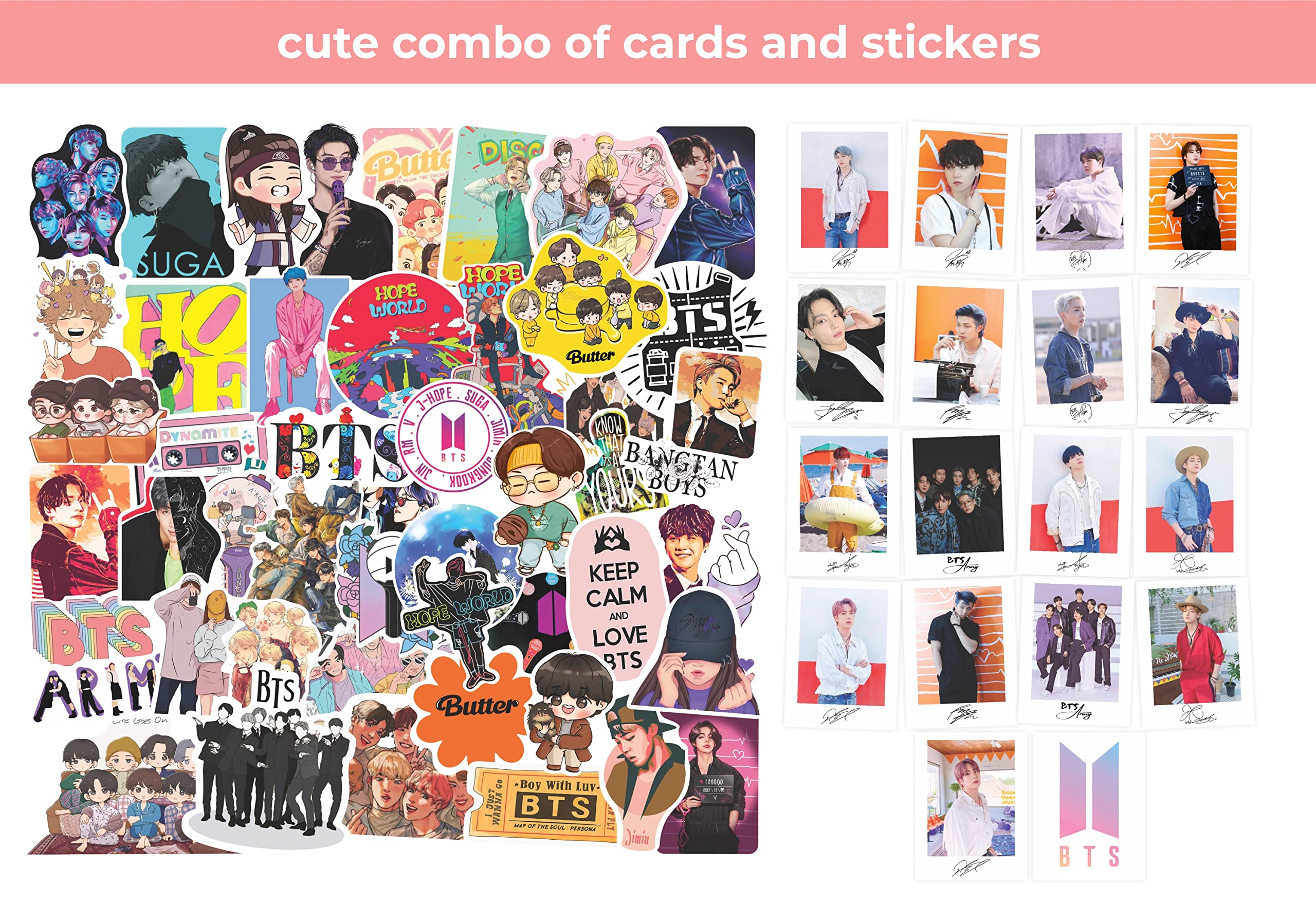 Rousrie BTS Stickers (Pack of 50) + 18 Autograph Signature Rousrie BTS Stickers (Pack of 50) + 18 Autograph Signature
